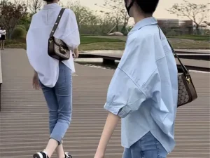 Summer Shirt Women Blouses 2024 New Mid-sleeve Loose Y2k Chic Clothes Fashion Irregular Shirts Korean Ladies Casual Vacation Tos