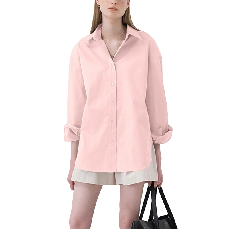 100% Cotton Women's Shirt 2024 Autumn New Solid Color Button Turn-Down Collar Long-Sleeved Casual Loose Ladies OL Shirts - Image 5