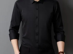 Men's Long Sleeved Shirt Classic Solid Color Soft Comfortable Fit Business Formal Social Without Pockets Red Black white 4XL 5XL