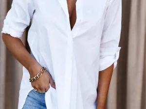 2024 Solid Button Front Shirt Casual Turn Down Collar Office Work Shirt Women's Clothing