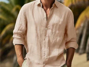 Men's Cotton Linen Shirts Turn Down Collar Solid Hawaiian Shirt Lightweight Breathable White Shirt Casual Large Size Streetwear