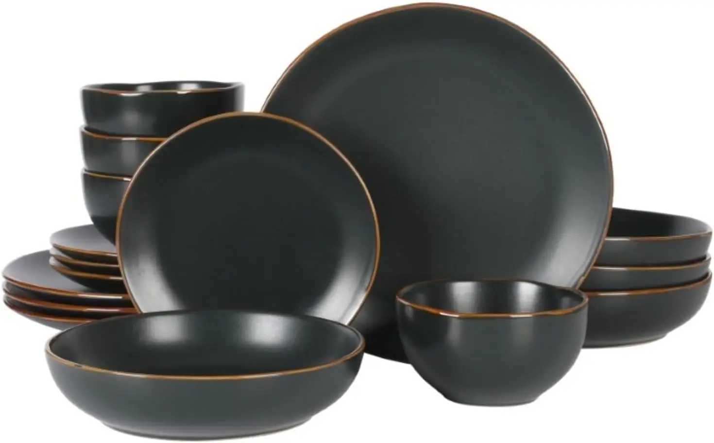 16-Piece Black Stoneware Dinnerware Set - Durable Ceramic Plates and Bowls for Everyday Dining