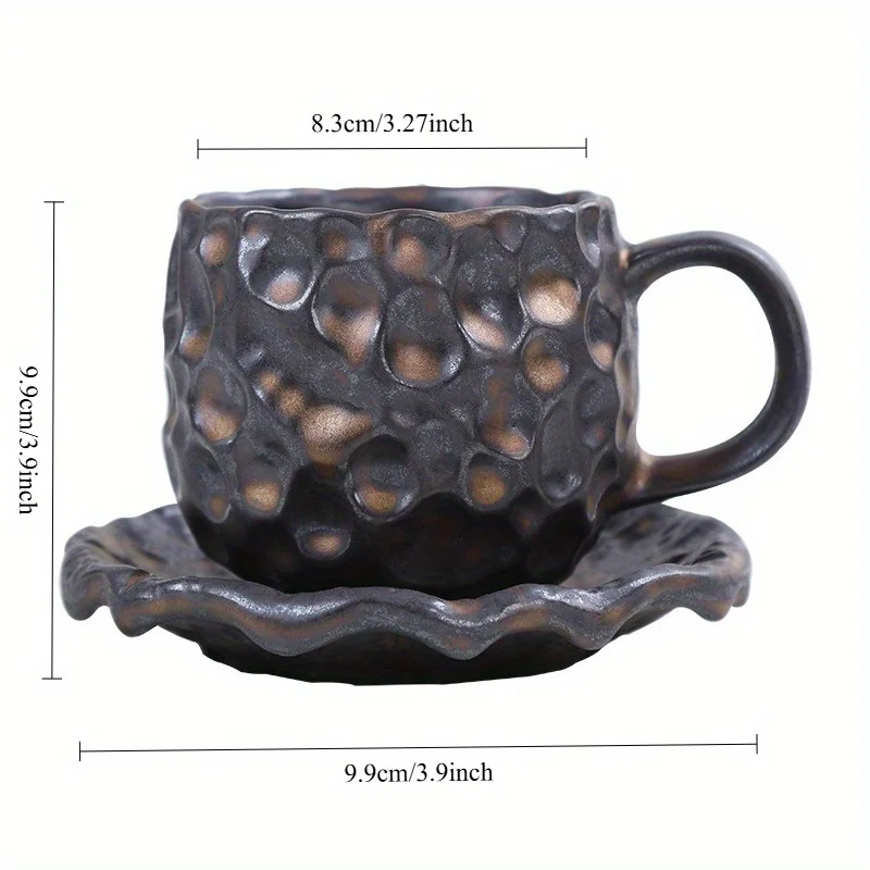 Handmade Stoneware Coffee Mug Set Ceramic Cup Saucer with Rustic Glaze Hand-Thrown Pottery Espresso Latte Coffee Lover Gifts - Image 3