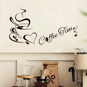 Hand Drawn Coffee Heart Silhouette 'Coffee Time' Art Wall Stickers for Bedroom Living Room Kitchen Decoration Wall Decals