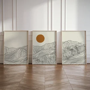 3pcs/set Japanese Alps Sunrise Canvas Printing Abstract Line Landscape Wall Art Art Poster for Modern Living Room & Home Decor