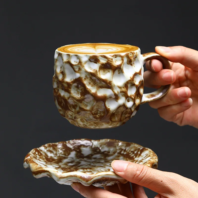 Handmade Stoneware Coffee Mug Set Ceramic Cup Saucer with Rustic Glaze Hand-Thrown Pottery Espresso Latte Coffee Lover Gifts - Image 5