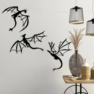 Dragon Metal Wall Art, Gift for Dragon Lovers, Room Decoration, Legendary Cave Fantasy Art, Metal Mural for Indoor and Outdoor Home Patio Balcony Decoration