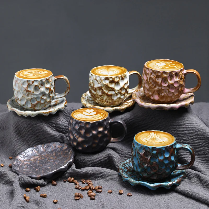 Handmade Stoneware Coffee Mug Set Ceramic Cup Saucer with Rustic Glaze Hand-Thrown Pottery Espresso Latte Coffee Lover Gifts - Image 2