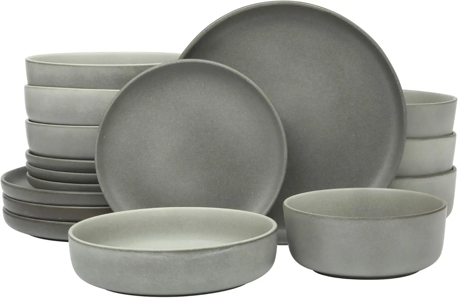 16-Piece Stoneware Dinnerware Set for 4, Grey Reactive Glaze Plates and Bowls, Durable Ceramic Dishes