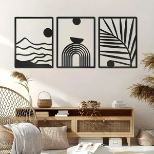 1pc Black Metal Minimalist Geometric Art Abstract Line Decoration Office Living Room Hanging Ornaments metal wall hanging