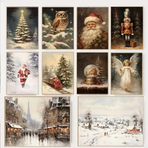 Classic Winter Snowflake Christmas Oil Painting Vintage Posters Canvas Wall Art for Living Room Home Decor