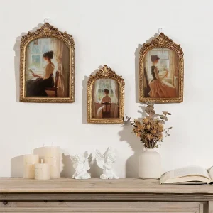Antique Arch Shaped Photo Frame Gold Carved Embossed Resin Picture Frame Home Office Photo Display Tabletop Wall Hanging Decor
