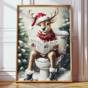 Reindeer on the Toilet, Funny Christmas Wall Art, Bathroom Wall Art, Toilet Wall Art, Trendy Christmas Printable Wall Decor